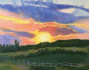 Sunrise at the Flying W, oil, 8x10, $175